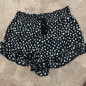High waisted wide leg ruffled pull on shorts